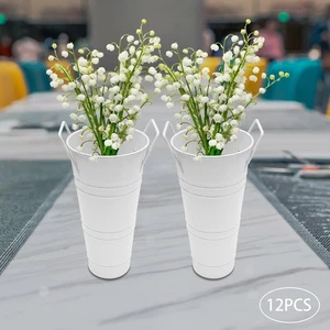 12 Pcs Flower Display Buckets White Metal Flower Buckets Wedding Flower Display - Picture 1 of 8