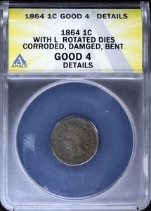 1864 1C Indian Head Cent ANACS Good 4 Details | With L Rotated Dies - Picture 1 of 4