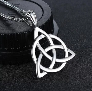 Irish Celtic Knot Triquetra Stainless Steel Necklace Pendant Medallion Trinity  - Picture 1 of 8