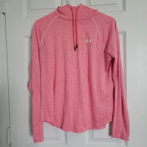 Under Armour Heatgear Hoodie Pullover Womens M Loose Fit Pink Spellout L/S Shirt - Picture 1 of 8