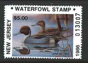 NJ-3A, 1986 New Jersey Duck Stamp, $5.00 Pintails - Picture 1 of 1
