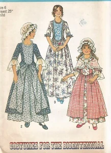 6828 Simplicity Sewing Pattern UNCUT Colonial Costume Girls Dress Cap Shawl Vtg - Picture 1 of 4
