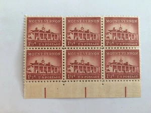 US 1956 USA Scott# 1032 Mount Vernon Fairfax County Virginia Potomac Block 6 MNH - Picture 1 of 2