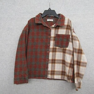 Eyeshadow Shirt Girls Size S Red Brown Plaid Long Sleeve Button Shirt - Picture 1 of 8