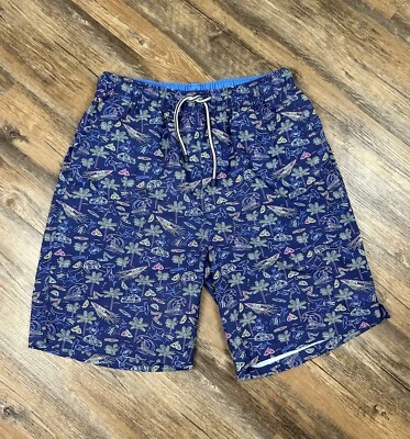 Peter Millar Swim Trunks Men's M 8" Inseam Drinks Palms Print Lined Seaside EUC - Image 1 of 4