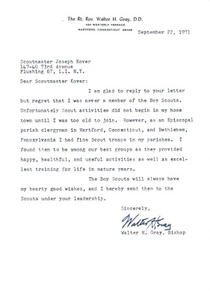 Bishop Walter H. Gray Signed Letters - Boy Scouts - Picture 1 of 3