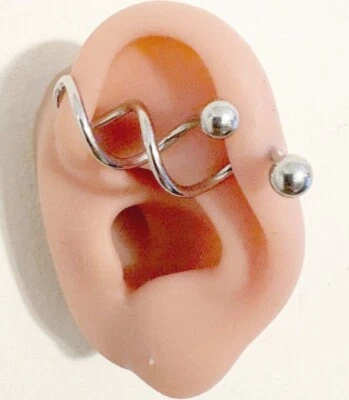 STERILIZED DOUBLE SPIRALS INDUSTRIAL BARBELL Surgical Steel  14g 1-1/2" Length. - Image 1 of 4