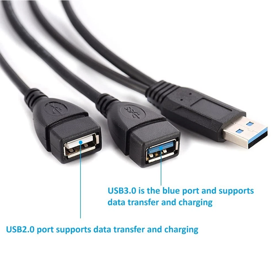 Adattatore USB 3.0 a 2xUSB 2.0 | 30cm | Ricarica e dati | Splitter - Immagine 1 di 1