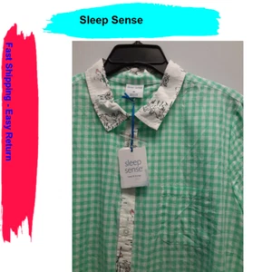 Sleep Sense Sleep & Lounge Pyjama-Shirt grün mit Gingham-Muster, Größe M - Bild 1 von 3