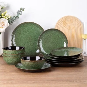 Ceramic Dinnerware Sets Of 4 Plates And Bowls Sets With Wavy Edgehighly Chip And - Picture 1 of 6