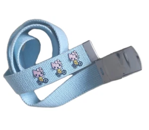 HELLO KITTY BLUE WOVEN COTTON CANVAS BELT Adjustable Silver MILITARY BUCKLE 36 - Picture 1 of 12