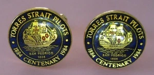 PAIR OF GOLD PLATED CUFF LINKS - TORRES STRAIT PILOTS - CENTENARY 1884-1984 - Picture 1 of 2