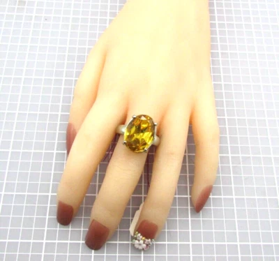 ANILLO MONET MACIZO 19mm CZ AMARILLO CORTE COJÍN TALLA 9.75 TONO PLATA JB5 Foto 1 de 4