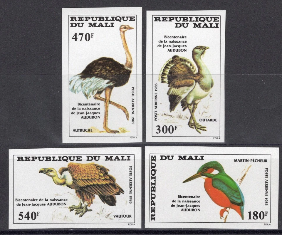 Mali Sc #C512-15 MNH 1985 Audubon Nacimiento Bicentenario Imperf Conjunto de Aves Foto 1 de 1