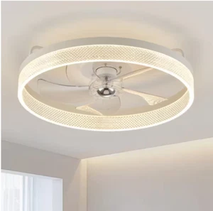 FANNEHONNE 20" LED White Indoor Ceiling Fan with Light for Low Profile Bedroom - Picture 1 of 6