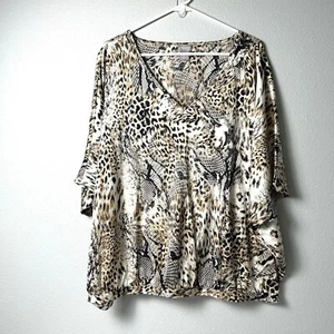 Camicetta Chicos top donna taglia 3 16 18 nero marrone stampa animalier vita elastica - Foto 1 di 11