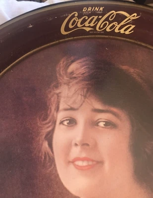1973 oval coca cola Tray Retro 1923 Flapper Girl in blue dress - Silver bottom - Image 1 of 4