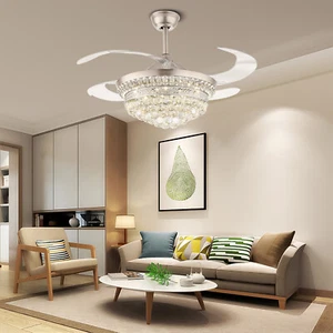 42inch Crystal Chandelier LED Ceiling Fan Light 3-Speed Pendant Lamp with Remote - Picture 1 of 9