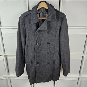 French Connection Grey Peacoat Size 42 M/L Double Breasted Wool Blend Coat - Picture 1 of 12