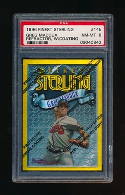 1996 Topps Finest Sterling #145, Greg Maddux Gold Refractor w/ peel, PSA 8 NMMT - Image 1 of 2
