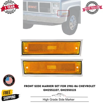 Front Side Marker Set For 1981-86 Chevrolet C10 K10 C1500 K1500 with Chrome Trim Foto 1 de 4