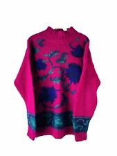 VTG 80s Womens Medium Mohair Wool Floral Knit Baggy Turtleneck Sweater Grunge