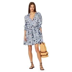 MISA Los Angeles Maya Floral Cotton Mini Dress SZ M White&Blue - Picture 1 of 9
