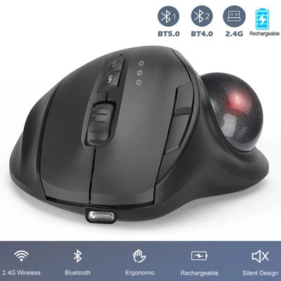 Wireless Trackball Mouse Bluetooth 2.4G Ergonomic Thumb Control Rechargeable - Image 1 of 4