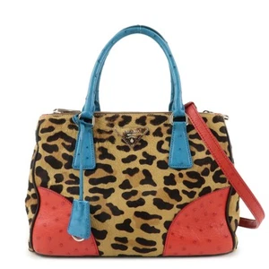 Auth PRADA Galleria Triangle Logo Unborn Calf Leather 2Way Bag 1BA863 Used F/S - Picture 1 of 24