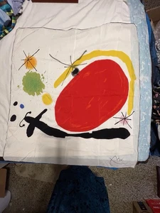 Vintage Silk Scarf Large Red Sun Joan Miro’ Abstract Colorful 33x31 - Picture 1 of 12