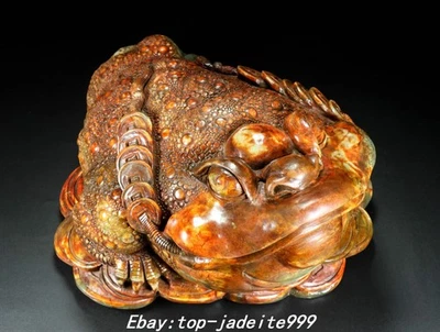 Estatua Spittor sapo dorado tallada en jade hetiano natural dinastía Han de 15,3" Foto 1 de 4