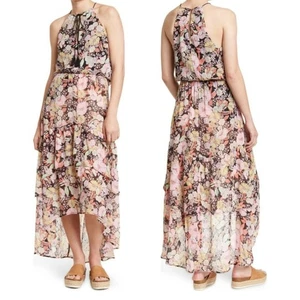 Melrose And Market Womens Flounce Dress Multicolor Floral High Low Midi Tiered S - Picture 1 of 9