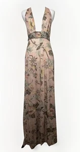Vtg Kloss Bonwit Teller 70s Plunge Floral Maxi Dress RARE M Designer Boho Sexy - Picture 1 of 13