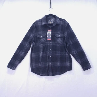 Freedom Foundry Women Dark Gray Black Plaid Shirt Size M Fuzzy Fleece Fabric - Image 1 of 4