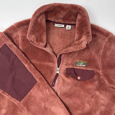 Chaqueta polar LL Bean XS para mujer pelo alto cremallera completa coderas rojo coral Foto 1 de 4