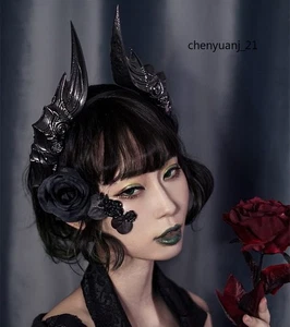 Gothic Steampunk Evil Horns Headband Lolita Headdress Halloween Cosplay Props - Picture 1 of 10