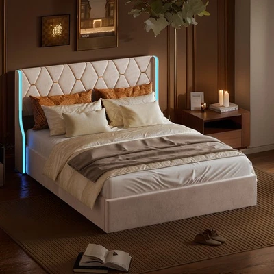 Lattenrost Doppelbett mit LED, Stauraum, Multifunktionsbett，160 × 200 cm - Bild 1 von 4