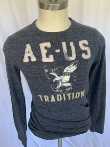 AMERICAN EAGLE Mens L/S Vintage Logo Heavy Tee Grey Heather, Small - Picture 1 of 11