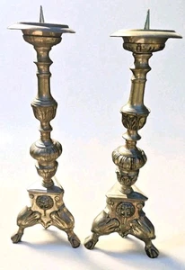Paar versilberte 16,5" KERZENLEUCHTER Kastilien Importe Figur Löwenkopf - Bild 1 von 5
