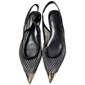Women's Slingback Flats Black Silver Mesh Rhinestone Pointed Toe Size 8 NWOT - Picture 1 of 3