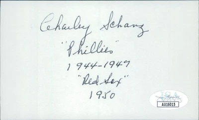 Charley Schanz Philadelphia Phillies Signed 3x5 Index Card JSA Authenticated - Image 1 of 2