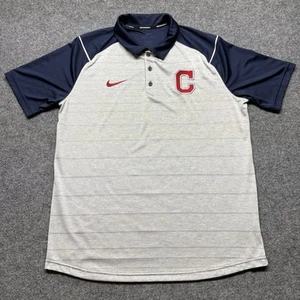 Cleveland Indians Nike Baseball Dri Fit Polo Shirt Mens Large Striped MLB - Picture 1 of 10