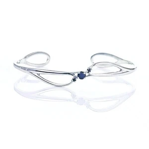 Sapphire Bangle Sterling Silver Inky Blue Natural Gemstone Trilogy Hallmarked - Picture 1 of 12