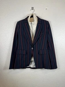 Veronica Beard Carter Cutaway Striped Navy/Wine Dickey Jacket blazer Size 0/S - Picture 1 of 15