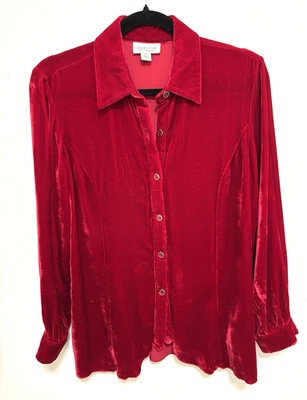Coldwater Creek Rich Red Velvet Shirred Back Top, Petite M, silk blend, romantic - Image 1 of 4