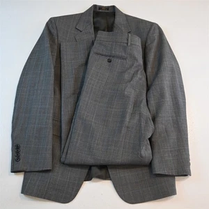 Vtg USA Made 38S 30x30 Gray Plaid Wool Mens Jacket Pants Suit - Picture 1 of 12