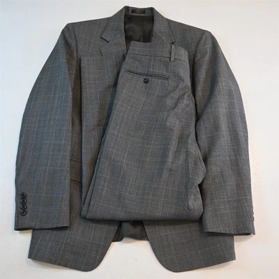 Vtg USA Made 38S 30x30 Gray Plaid Wool Mens Jacket Pants Suit - Image 1 of 4