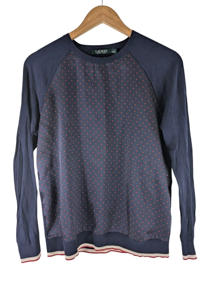 Pullover Ralph Lauren Lunares Azul Marino Satinado Jersey Calce Relajado Talla S Foto 1 de 4
