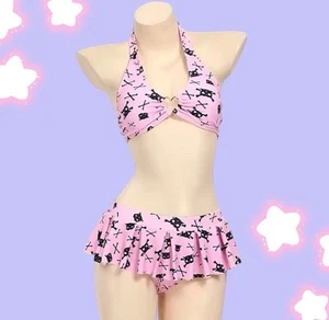 SKULL KITTY BIKINI LOLITA Y2K BALLET CORE SCENE PUNK GOTH SKIRT KAWAII PASTEL - Picture 1 of 8