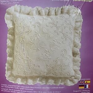 Ivory Butterflies Candlewick Embroidery Pillow Kit Janlynn NIP 14x14